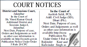 Vijayavani Court or Marriage Notice display classified rates